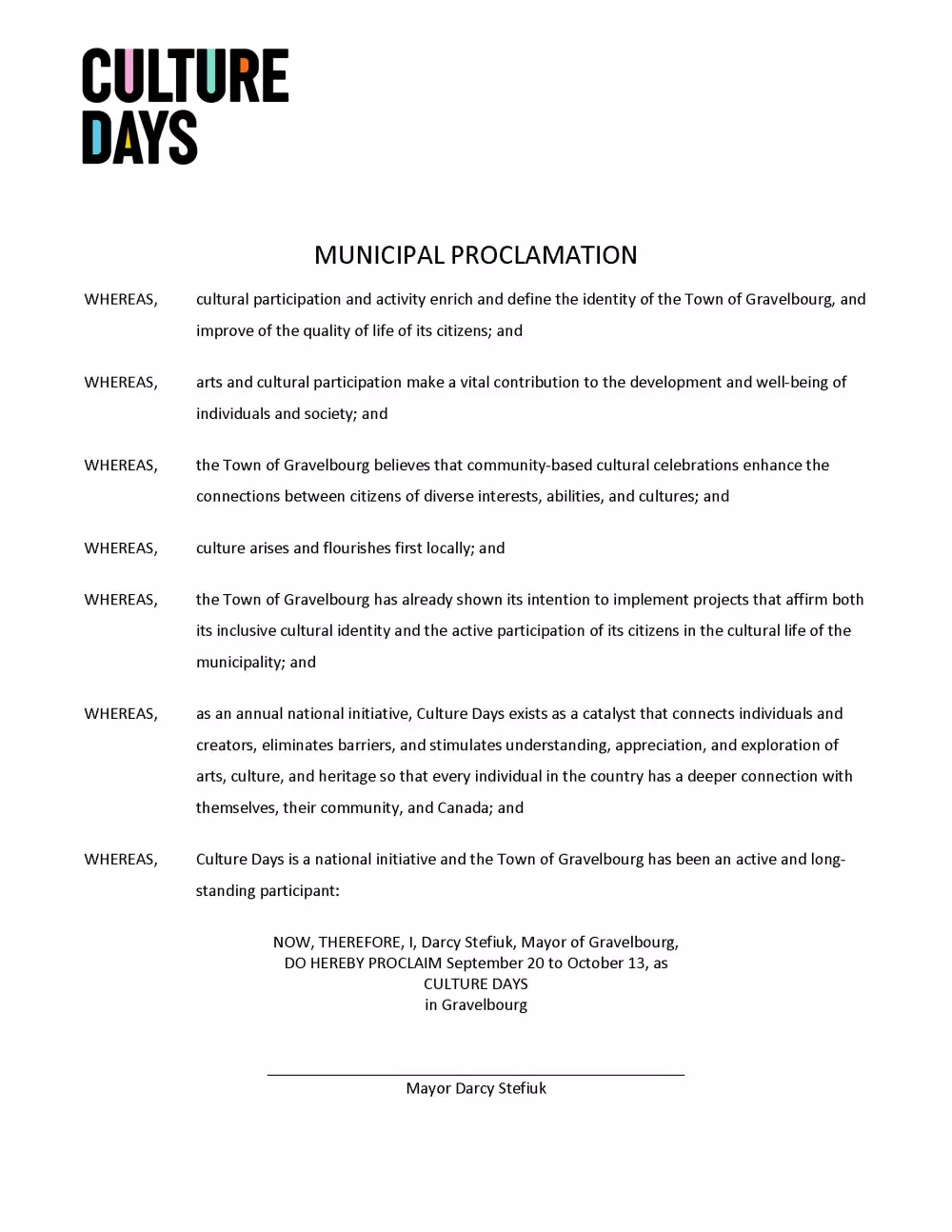 Culture Days Proclaimed in Gravelbourg